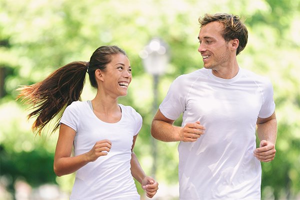 Run exercise fitness friends walking running talking together on
